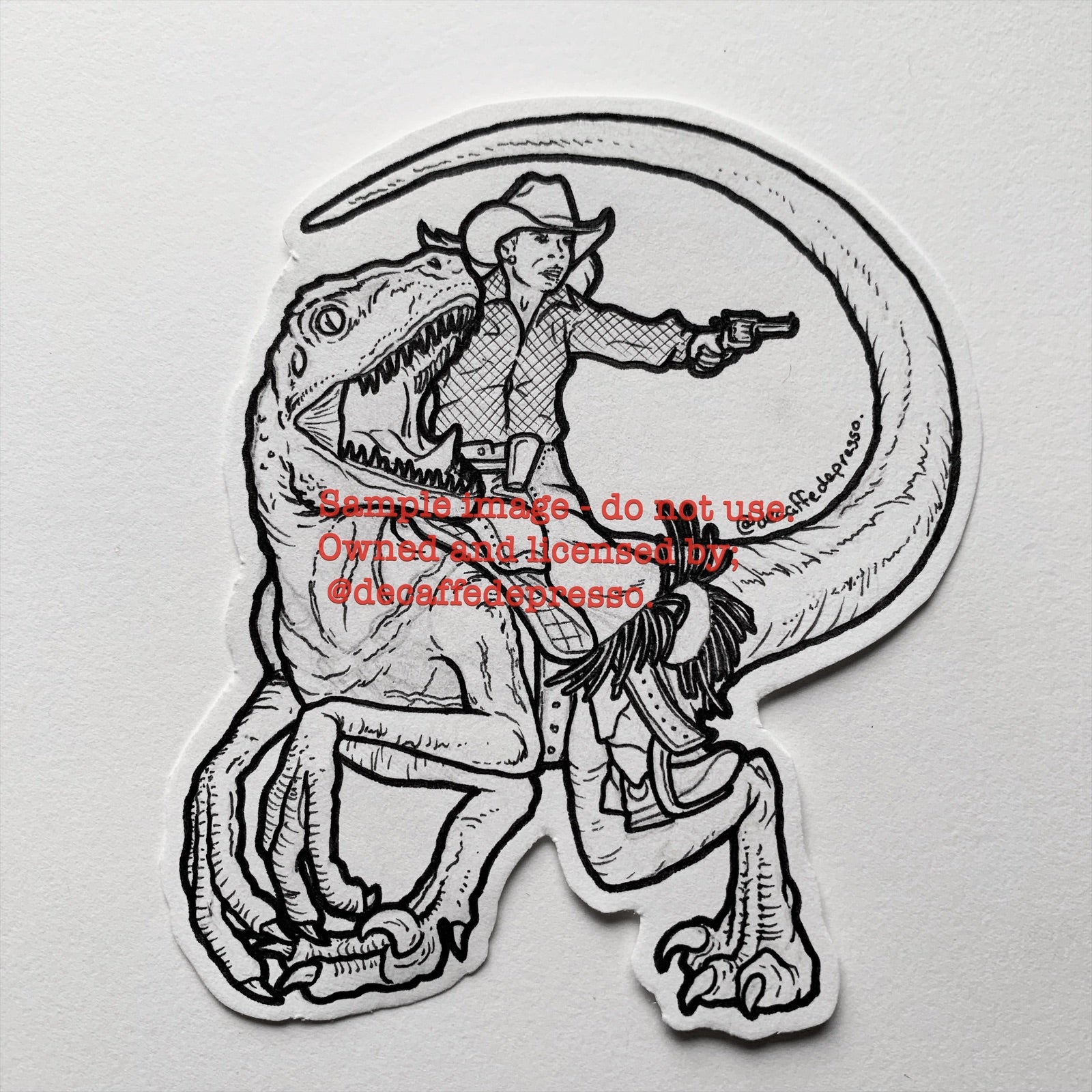 Person Riding Raptor Velociraptor cowgirl (dinosaur rodeo) – Decaffedepresso